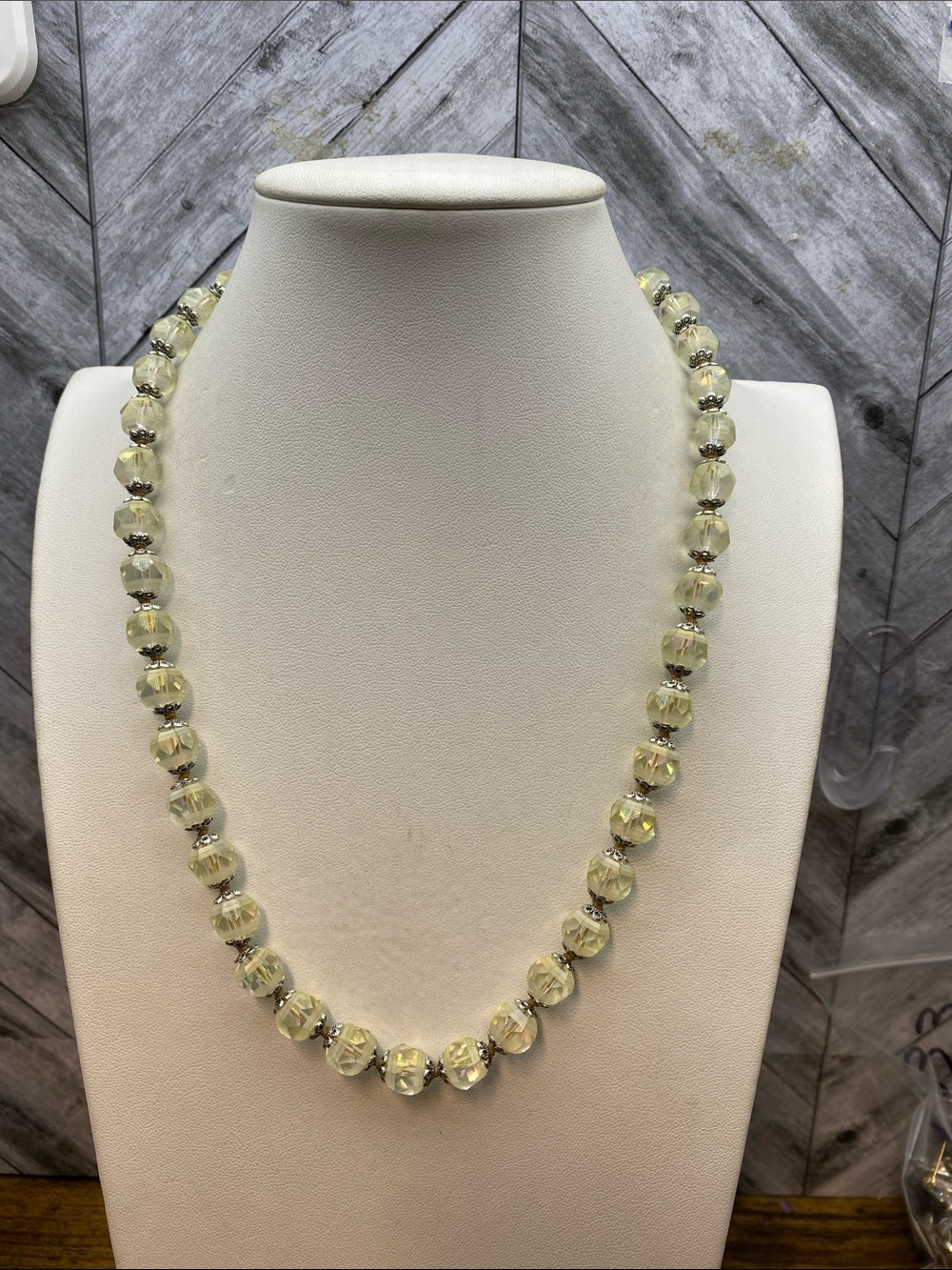 Aprilsplace 20” Hand-Knotted Clear Faceted Crystal Glass Necklace